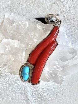 Sterling Silver Coral and Turquoise Pendant