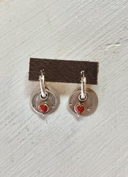 Sterling Silver and Coral Hoop Earrings