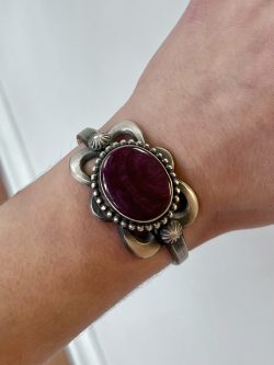 Silver and Purple Spiny Oyster Cuff Bracelet