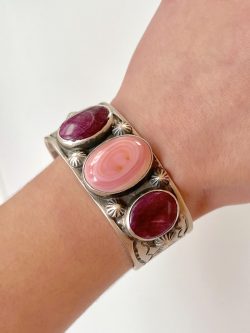 Silver, Pink Conch and Spiny Oyster Cuff Bracelet