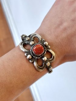 Silver and Coral Cuff Bracelet