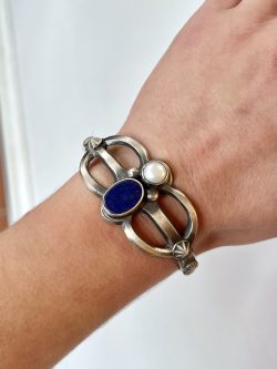 Lapis and Pearl Silver Cuff Bracelet