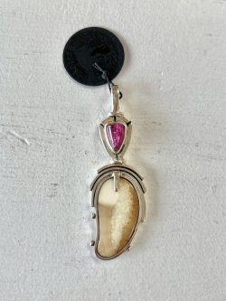 Tourmaline & Fossilized Walrus Pendant (Ethically Sourced)