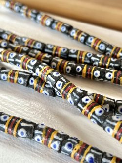 Ghanaian Glass Beads (Black/White/Yellow)